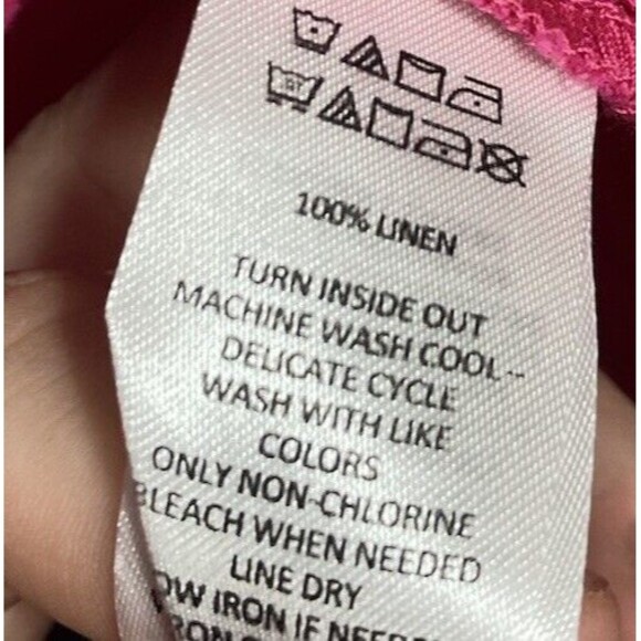 Isaac Mizrahi Linen Top Womens Small Pink Coastal Beach 3/4 Sleeve V-Neck Shirt - Picture 9 of 10